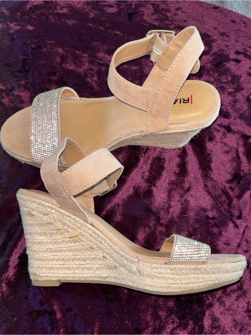 Rialto Beige Jeweled ✨ Espadrille Wedge Sandals